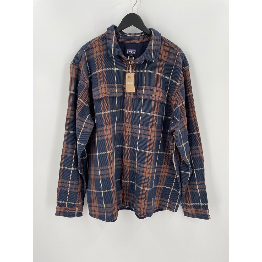 Patagonia Fjord Loft Shirt Mens XXL Netted Sunken Blue Plaid Flannel NWT